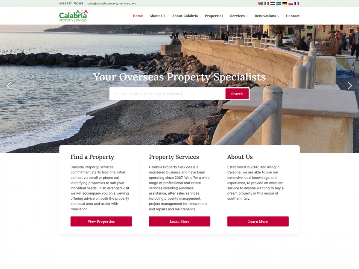 Calabria Property Services website screenshot