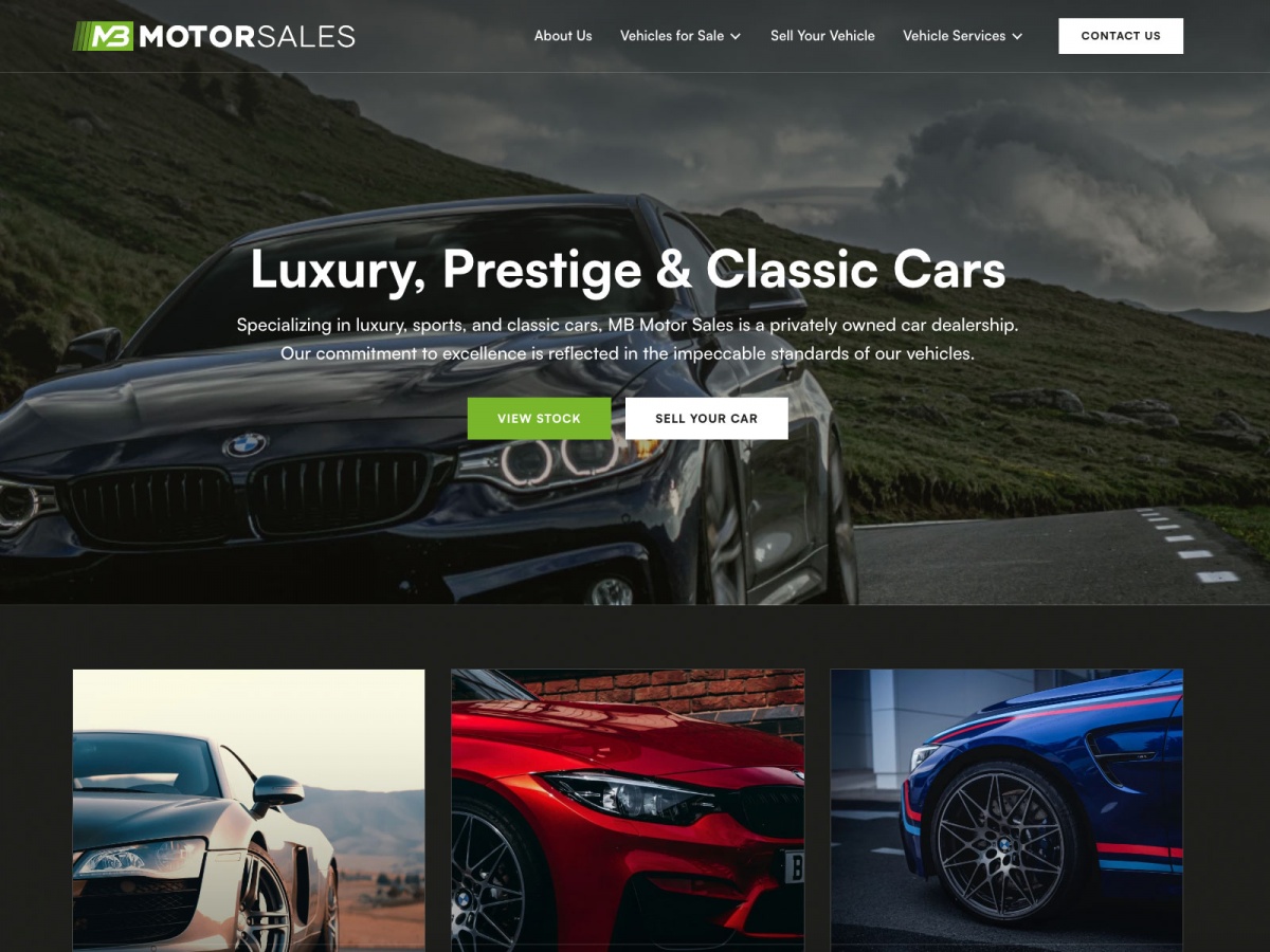 MB Motor Sales website screenshot