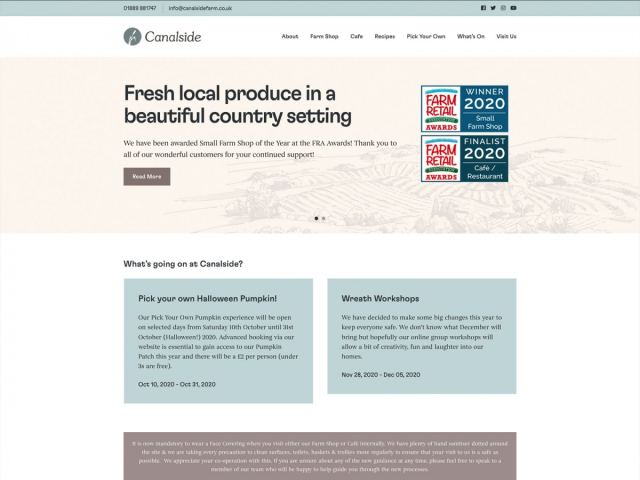 Canalside Farm, Shop and Cafe website designed by Web Optic