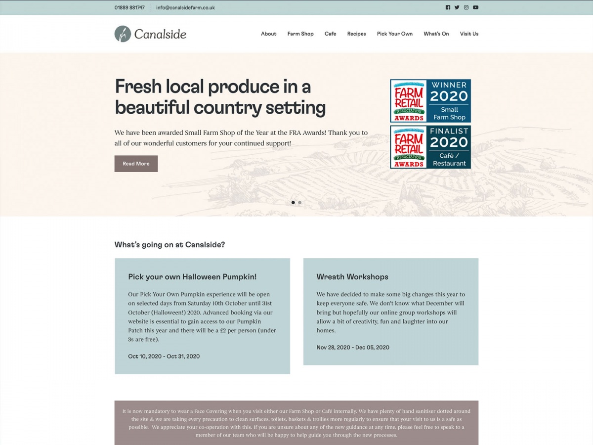 Canalside Farm, Shop & Cafe website screenshot