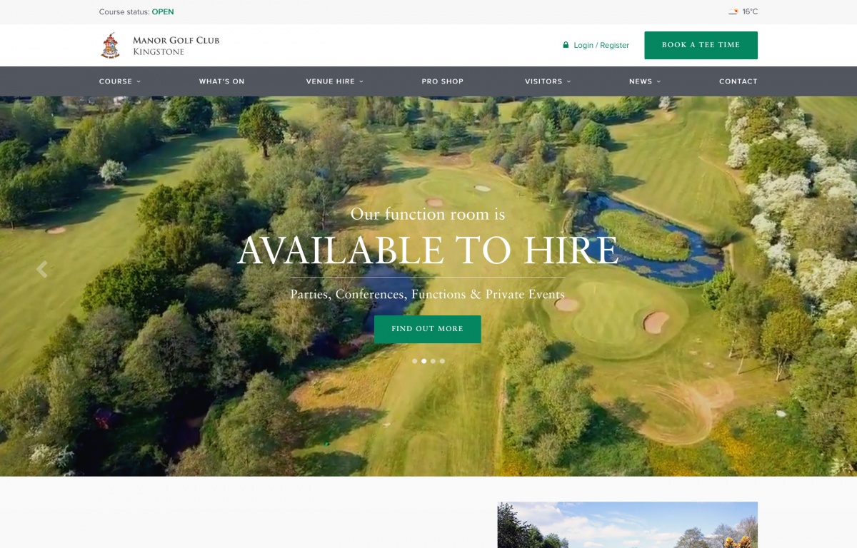 Manor Golf Club website screenshot