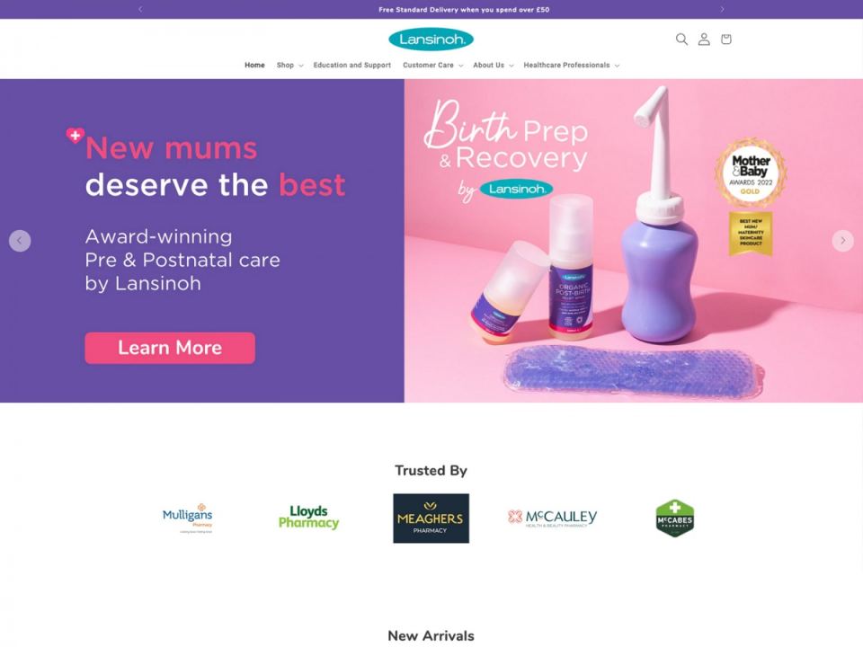 Lansinoh website designed by Web Optic