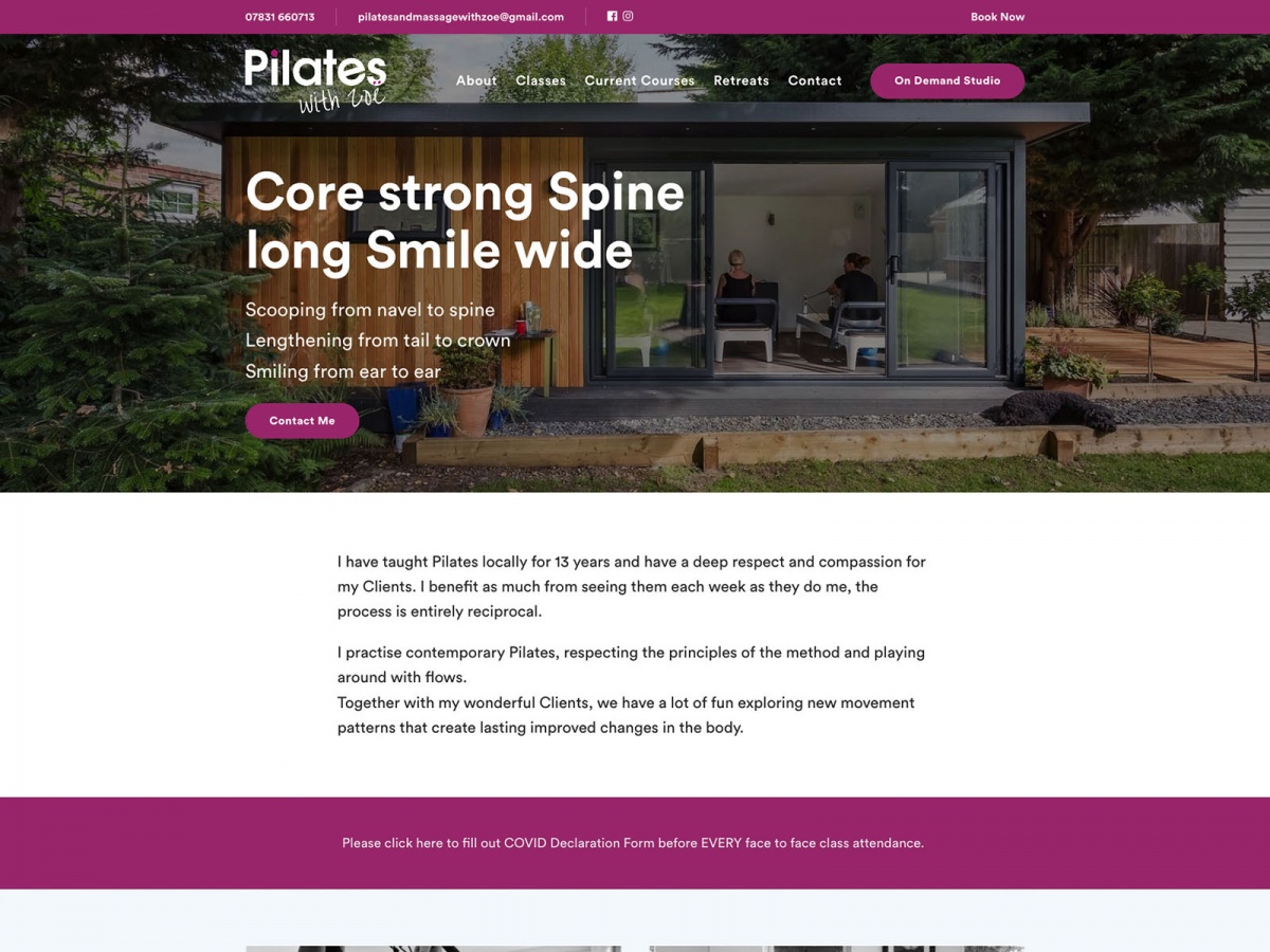 Pilates With Zoe website screenshot