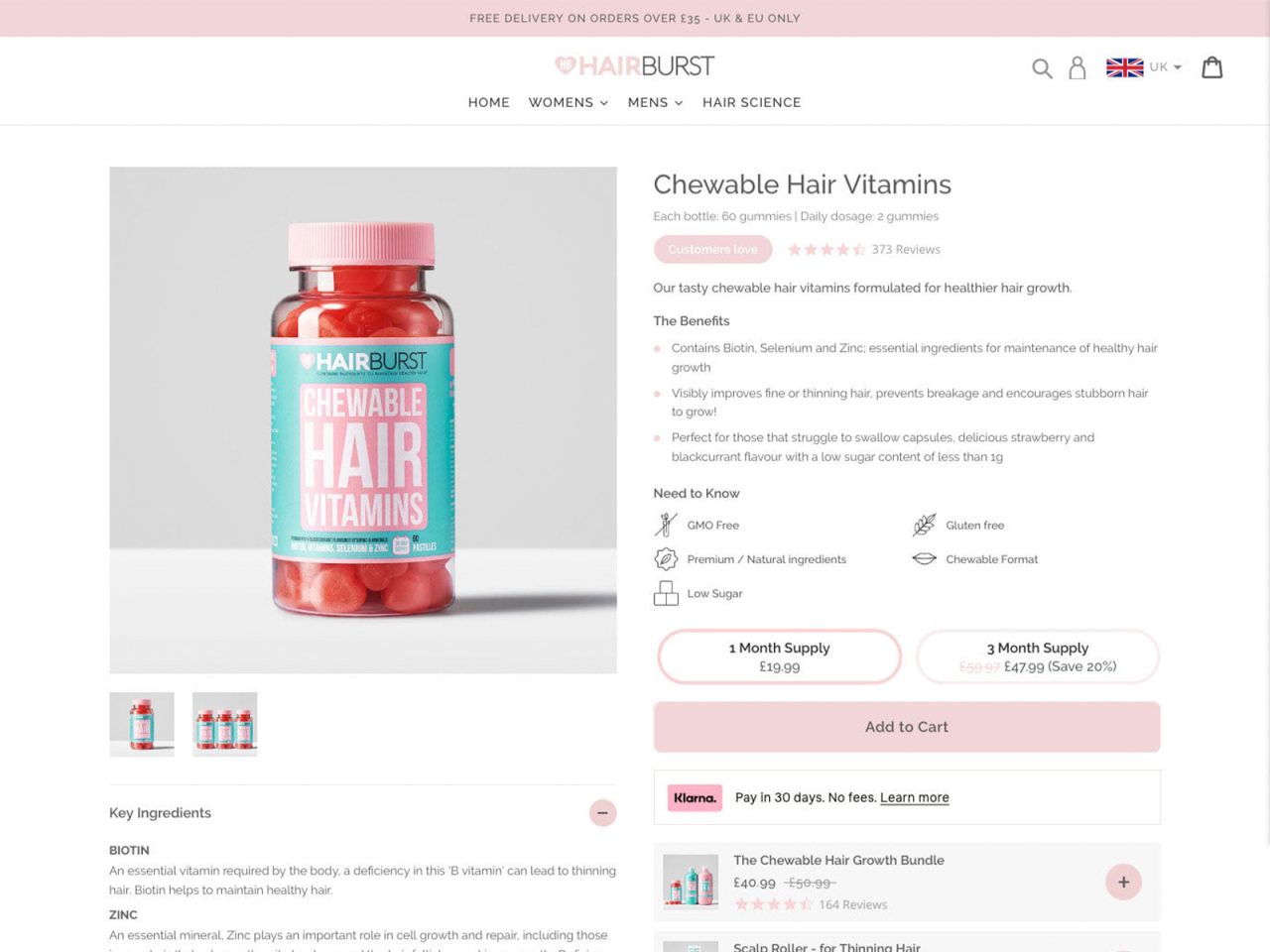 Hairburst website screenshot