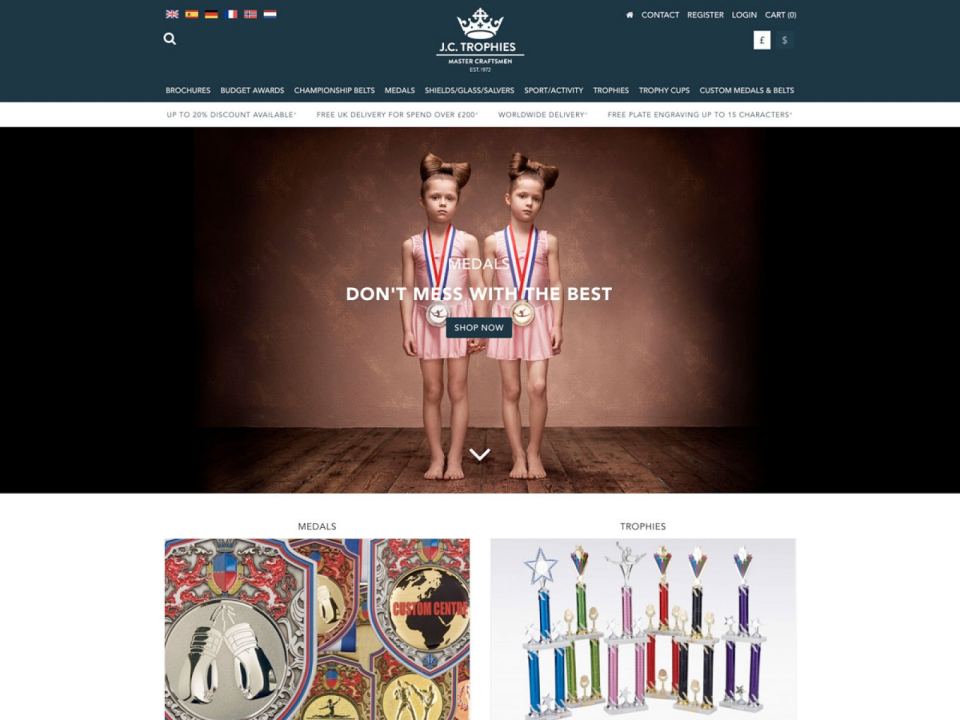 JC Trophies website designed by Web Optic