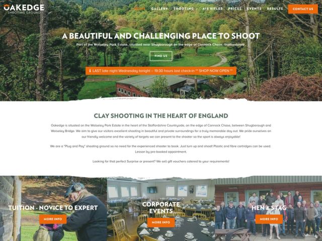Oakedge Shooting Ground website with its bespoke content management system
