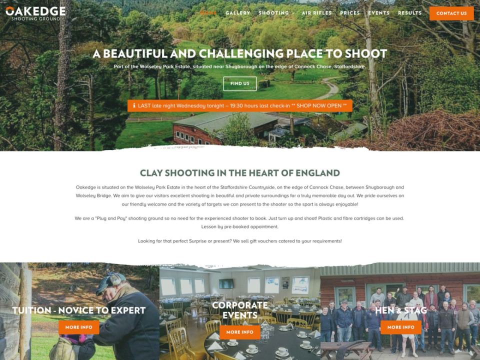 Oakedge Shooting Ground website with its bespoke content management system